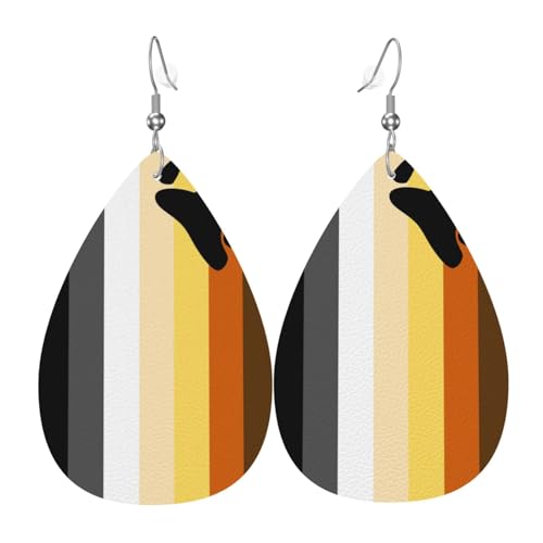 Modische, leichte Ohrringe in Tropfenform mit Bärenmotiv und Flagge aus Leder für Damen von Oudrspo