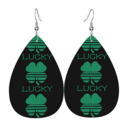 Modische, leichte Tropfen-Ohrringe mit Glücksklee und St. Patrick's Day-Anhänger aus Leder für Damen von Oudrspo