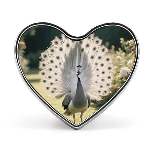 Modische Brosche mit grau-weißem Pfau – niedliche 2,5 cm große Herz-Anstecker mit grau-weißem Pfau, Anstecknadeln aus Metall für Damen und Herren, dekorative Metall-Anstecknadel für Hüte, Hemden, Tasc von Oudrspo