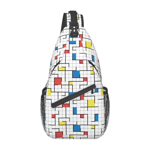 Mondrian Rot Gelb Blau-12 Mondrian Rot Gelb Blau Sling-Rucksack Brusttasche Umhängetasche Schultertasche Fitnessstudio Radfahren Reisen Wandern Tagesrucksack für Männer Frauen von Oudrspo