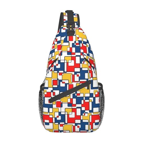 Mondrian Rot Gelb Blau-16 Mondrian Rot Gelb Blau Sling-Rucksack Brusttasche Umhängetasche Schultertasche Fitnessstudio Radfahren Reisen Wandern Tagesrucksack für Männer Frauen von Oudrspo