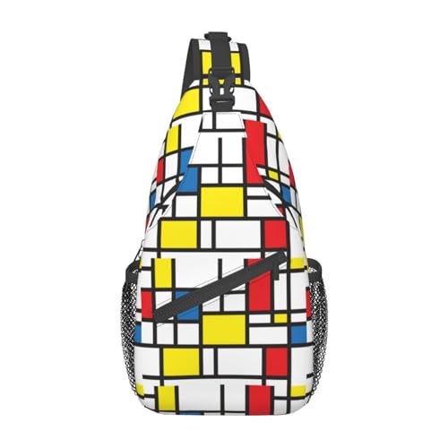 Mondrian Rot Gelb Blau-18 Mondrian Rot Gelb Blau Sling-Rucksack Brusttasche Umhängetasche Schultertasche Fitnessstudio Radfahren Reisen Wandern Tagesrucksack für Männer Frauen von Oudrspo