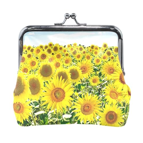Multi 17 Damen-Geldbörse aus Leder, Hasp-Kartenschlüssel, Wechselgeldbörse, Kiss Lock, Clutch, Tasche, Damenhandtasche mit Kleiner Schnalle, Aufdruck: Schönes Sonnenblumenfeld im Sommer von Oudrspo