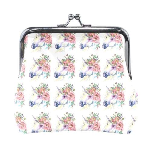 Multi 20 Damen-Geldbörse aus Leder, Hasp-Kartenschlüssel, Wechselgeldbörse, Kiss Lock, Clutch, Tasche, Damenhandtasche mit Kleiner Schnalle, Aufdruck Einhorn mit Blumen von Oudrspo