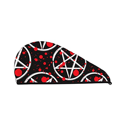 Mystische Symbole, Wikinger, Wicca, heidnisches Muster, Haarhandtuch, Haartrockentuch mit Knopf, Korallensamt-Haarhandtuch, Turban-Mütze für trockenes Haar, Bade- und Duschhaarkappe von Oudrspo