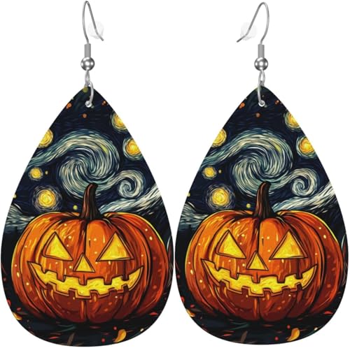 Nacht Mond Kürbis Aquarell Weihnachten Blätter Leder Teardrop Ohrringe für Frauen Dekorationen von Oudrspo