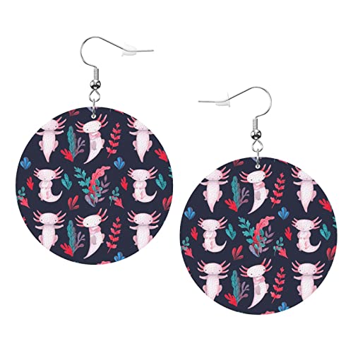 Niedliche Axolotl-Ohrringe, Kawaii Axolotl, runde Form, Leder-Ohrring, leicht, baumelnd, Damen- und Mädchen-Schmuck, perfekt für den Alltag von Oudrspo