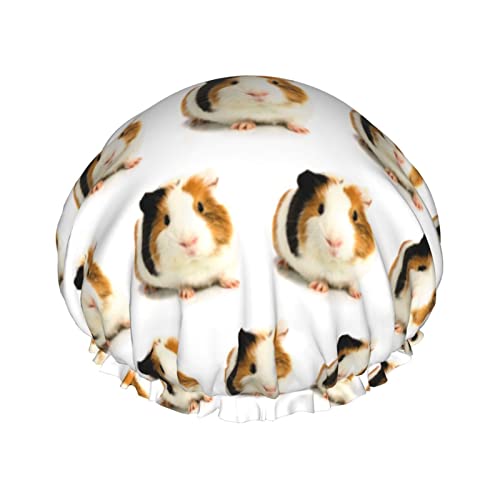 Niedliche Duschhauben mit Meerschweinchen-Motiv für Damen, wiederverwendbare elastische Badekappen, doppelt wasserdicht, Bade-Duschhut von Oudrspo