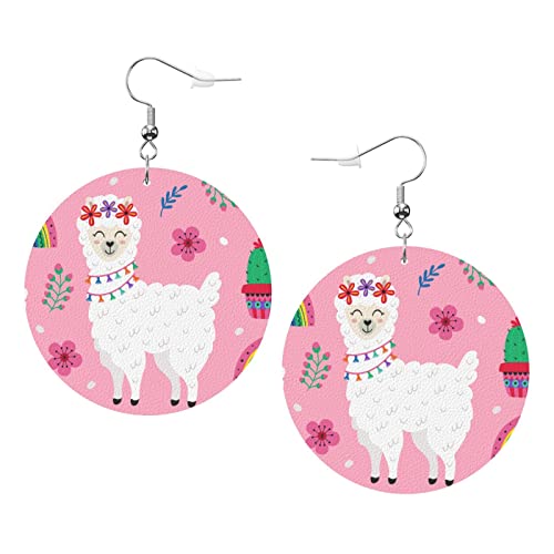 Niedliche Lama- und Regenbogen-Ohrringe, süße Alpaka-Ohrringe aus Leder in runder Form, leichter baumelnder Damen- und Mädchen-Schmuck, perfekt für den Alltag von Oudrspo