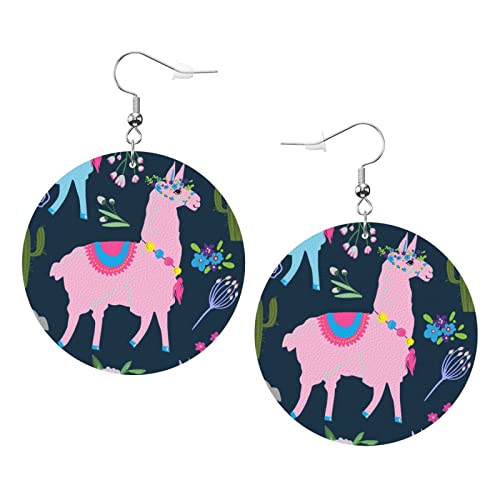 Niedliche Lamma- und Kaktus-Ohrringe, niedliche Alpaka-Ohrringe aus Leder in runder Form, leichter baumelnder Damen- und Mädchenschmuck, perfekt für den Alltag von Oudrspo