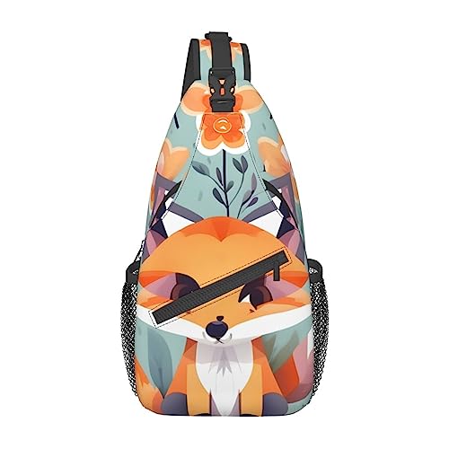 Niedlicher Tierfuchs-Blumen-Brustbeutel mit diagonalem Sling-Rucksack für Herren und Damen, multifunktionaler Outdoor-Sport-Tagesrucksack von Oudrspo
