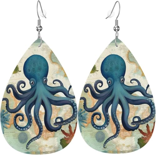 Ocean World Sea Octopus Halloween Baum Leder Tropfen Ohrringe für Frauen von Oudrspo