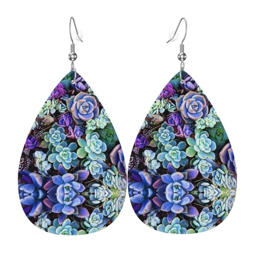 Ohrringe aus Kunstleder für Damen, leicht, Sukkulenten, tropfenförmig von Oudrspo