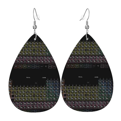 Ohrringe aus Kunstleder für Damen, leicht, schwarz, mit Periodensystem der Elemente, tropfenförmig von Oudrspo