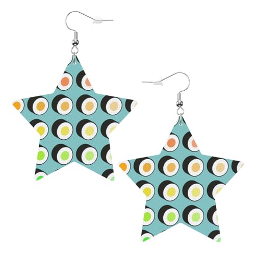 Ohrringe aus Leder in Sushi-Musterfarbe, leichte baumelnde Ohrringe in Sternform für Damen von Oudrspo