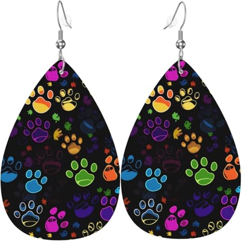 Ohrringe aus Leder in Tropfenform mit Hundepfoten-Motiv, Liebesherz-Print, für Frauen, Weihnachtsdekoration Ohrringe aus Leder in Tropfenform mit Hundepfoten-Motiv, Liebesherz-Print, für Frauen, Weihnachtsdekoration von Oudrspo