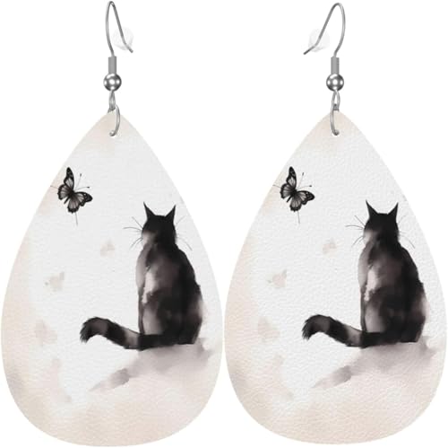 Ohrringe aus Leder in Tropfenform mit Katzen- und Schmetterlingsmotiv, für Damen, Weihnachtsdekoration Ohrringe aus Leder in Tropfenform mit Katzen- und Schmetterlingsmotiv, für Damen, Weihnachtsdekoration von Oudrspo