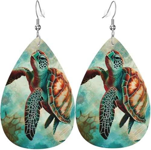 Ohrringe aus Leder in Tropfenform mit Meeresschildkröte-Motiv, Herz-Print, für Damen, Weihnachtsdekoration Ohrringe aus Leder in Tropfenform mit Meeresschildkröte-Motiv, Herz-Print, für Damen, Weihnachtsdekoration von Oudrspo