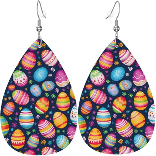 Ohrringe aus Leder in Tropfenform mit Ostereiern und Herz-Print für Frauen, Weihnachtsdekoration Ohrringe aus Leder in Tropfenform mit Ostereiern und Herz-Print für Frauen, Weihnachtsdekoration von Oudrspo