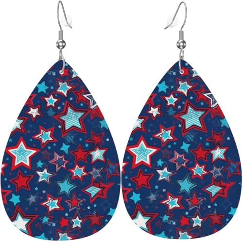 Ohrringe aus Leder in Tropfenform mit Sternen, Blau und Weiß, mit Herz-Print für Damen, Weihnachtsdekoration Ohrringe aus Leder in Tropfenform mit Sternen, Blau und Weiß, mit Herz-Print für Damen, Weihnachtsdekoration von Oudrspo