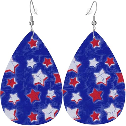Ohrringe aus Leder in Tropfenform mit Sternen in Blau und Herz-Print für Frauen, Weihnachtsdekoration Ohrringe aus Leder in Tropfenform mit Sternen in Blau und Herz-Print für Frauen, Weihnachtsdekoration von Oudrspo