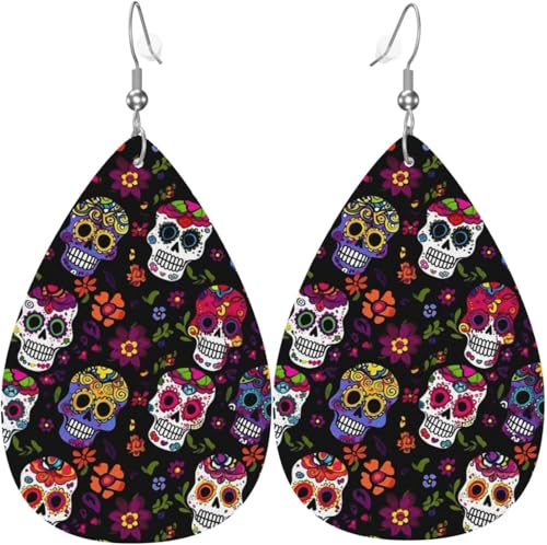 Ohrringe aus Leder in Tropfenform mit Totenkopf-Motiv, Blumen, Liebesherzen, für Damen, Weihnachtsdekoration Ohrringe aus Leder in Tropfenform mit Totenkopf-Motiv, Blumen, Liebesherzen, für Damen, Weihnachtsdekoration von Oudrspo
