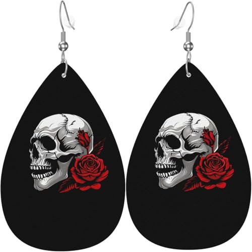 Ohrringe aus Leder in Tropfenform mit Totenkopf-Motiv, rote Rosen, Liebesherz, für Frauen, Weihnachtsdekoration Ohrringe aus Leder in Tropfenform mit Totenkopf-Motiv, rote Rosen, Liebesherz, für Frauen, Weihnachtsdekoration von Oudrspo