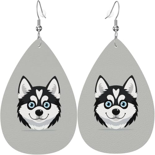 Ohrringe aus Leder in Tropfenform mit lustigem Hundemotiv und Herz-Print für Damen, Weihnachtsdekoration von Oudrspo