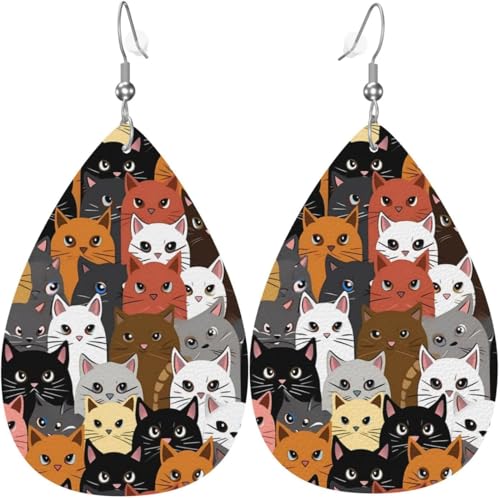 Ohrringe aus Leder in Tropfenform mit lustigen Katzen- und Kätzchenmotiven, Liebesherz-Prints für Frauen, Weihnachtsdekoration Ohrringe aus Leder in Tropfenform mit lustigen Katzen- und Kätzchenmotiven, Liebesherz-Prints für Frauen, Weihnachtsdekoration von Oudrspo