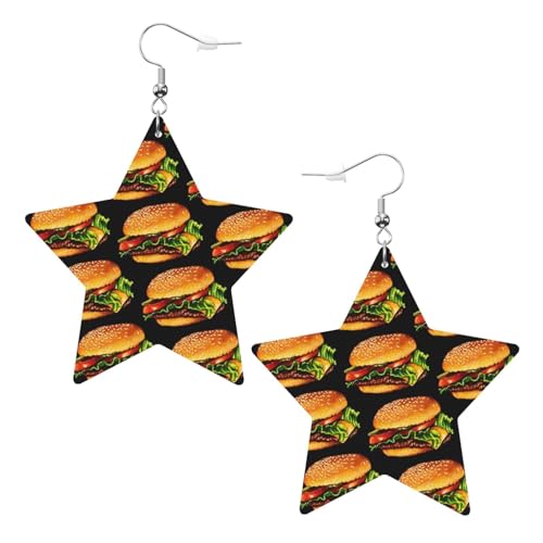 Ohrringe aus Leder mit Hamburger-Cheeseburger-Motiv, leicht, sternförmig, baumelnde Ohrringe für Damen von Oudrspo