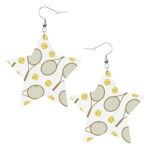 Ohrringe aus Leder mit Tennisschlägern und Bällen, leichte baumelnde Ohrringe in Sternform für Damen von Oudrspo