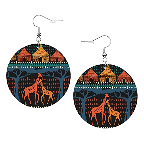 Ohrringe mit Giraffen und ethnischen Motiven, runder Giraffen-Lederohrring, leichter baumelnder Schmuck für Damen und Mädchen, perfekt für den Alltag von Oudrspo
