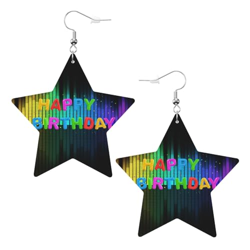 Ohrringe mit Stern-Motiv für Frauen, Happy Birthday-Ballon-Muster, Kunstleder von Oudrspo