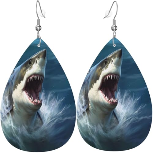 Ohrringe mit Tiermotiv, in Tropfenform, aus Leder, mit Aufdruck „Hai springt aus dem Wasser, für Damen, Weihnachtsdekoration Ohrringe mit Tiermotiv, in Tropfenform, aus Leder, mit Aufdruck „Hai springt aus dem Wasser, für Damen, Weihnachtsdekoration von Oudrspo