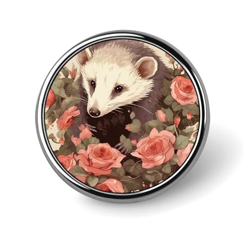 Opossum- und Rosen-Anstecknadel für Männer, Motten-Modebrosche – süße Emaille-Anstecker, Anstecknadel aus Aluminiumlegierung für Hüte, Hemden, Taschen, Jacken und Accessoires (runde Anstecknadeln, 2,5 von Oudrspo