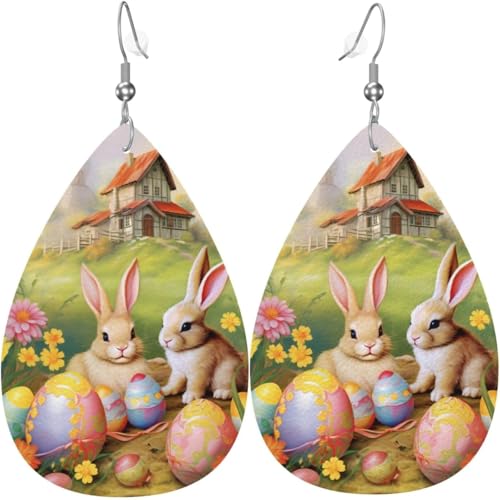 Osterhase Bunte Weihnachtsbaum Leder Teardrop Ohrringe Für Frauen Dekorationen von Oudrspo