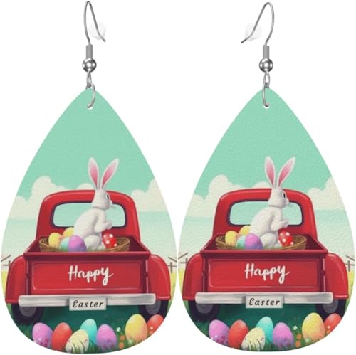 Osterhase Roter LKW Aquarell Weihnachtsblätter Leder Tropfenohrringe für Frauen Dekorationen von Oudrspo