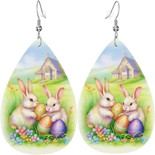 Osterhasen Eier Aquarell Weihnachten Blätter Leder Teardrop Ohrringe für Frauen Dekorationen von Oudrspo