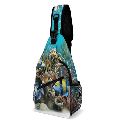 Oudrspo 3d Ocean Fish Penguin Sling Bag Crossbody Chest Bag with Pockets, Shoulder Backpack for Hiking, Travel von Oudrspo
