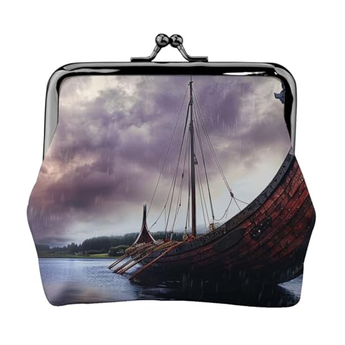 Oudrspo Ancient Times Damen-Geldbörse aus Leder mit Bootsaufdruck „Boot – kompaktes und sicheres Münzfach von Oudrspo
