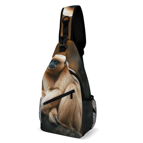 Oudrspo Ape Sitting on the Tree Sling Bag for Men Women Crossbody Backpack American Flag Crossbody Bag Chest Bags for Travel Sport von Oudrspo