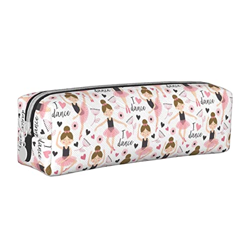 Oudrspo Ballerina-Federmäppchen, rundes Stiftetui, tragbares Federmäppchen, Leder-Organizer mit Reißverschluss, Kosmetiktasche von Oudrspo