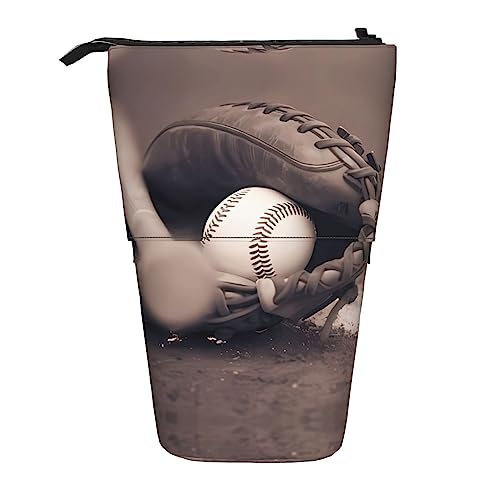 Oudrspo Baseball- und Handschuh-Federmäppchen, Stand-Up-Federmäppchen, niedlicher Teleskop-Bleistifthalter, Make-up-Tasche für das Büro von Oudrspo