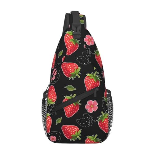 Oudrspo Black Strawberry Cute Strawberry Black Sling Backpack Chest Bag Crossbody Shoulder Bag Travel Hiking Daypack For Men Women von Oudrspo