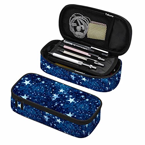 Oudrspo Blaue Sterne Stift-Organizer-Tasche, glänzend, Heller Effekt, Universum, schwaches Licht, Weihnachten, Aquarellstifte, Kosmetiktasche, Büro-Schreibwaren-Organizer für Teenager von Oudrspo