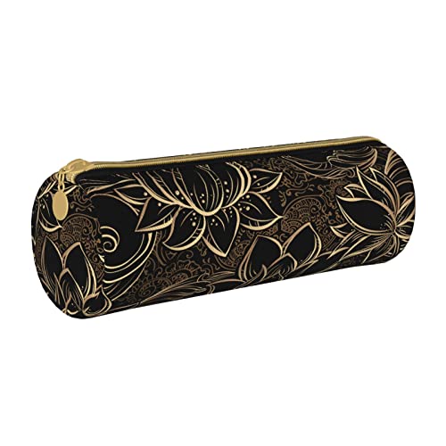 Oudrspo Boho Gold Lotus Flowers Bedruckter Leder-Reißverschluss-Bleistiftbeutel, tragbare Schreibwarentasche, Organizer-Schreibwaren-Etui, Unisex Oudrspo Boho Gold Lotus Flowers Bedruckter Leder-Reißverschluss-Bleistiftbeutel, tragbare Schreibwarentasche, Organizer-Schreibwaren-Etui, Unisex von Oudrspo