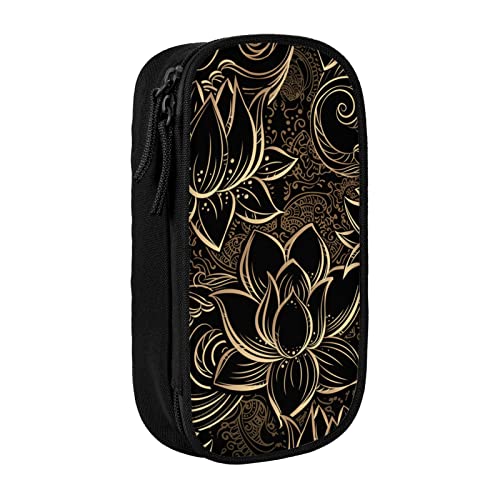 Oudrspo Boho Gold Lotusblumen bedrucktes großes Federmäppchen, langlebiges Federmäppchen, tragbare Schreibwarentasche, Schreibwaren-Organizer Oudrspo Boho Gold Lotusblumen bedrucktes großes Federmäppchen, langlebiges Federmäppchen, tragbare Schreibwarentasche, Schreibwaren-Organizer von Oudrspo