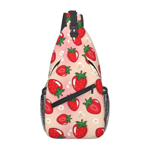 Oudrspo Cartoon Strawberry Flowers Black Strawberry Sling Bag For Women Men Travel Hiking Backpack Crossbody Shoulder Chest Bags Casual Daypack Sport von Oudrspo