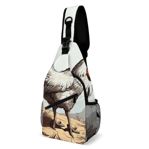Oudrspo Chicken Sketch Colorful Butterflies Flying Around on Black Background Sling Bag Crossbody Chest Bag with Pockets, Shoulder Backpack for Hiking, Travel von Oudrspo