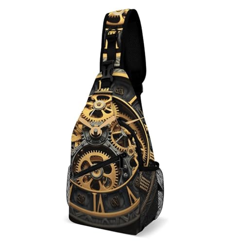 Oudrspo Clock Gear Colorful Butterflies Flying Around on Black Background Sling Bag Crossbody Chest Bag with Pockets, Shoulder Backpack for Hiking, Travel von Oudrspo